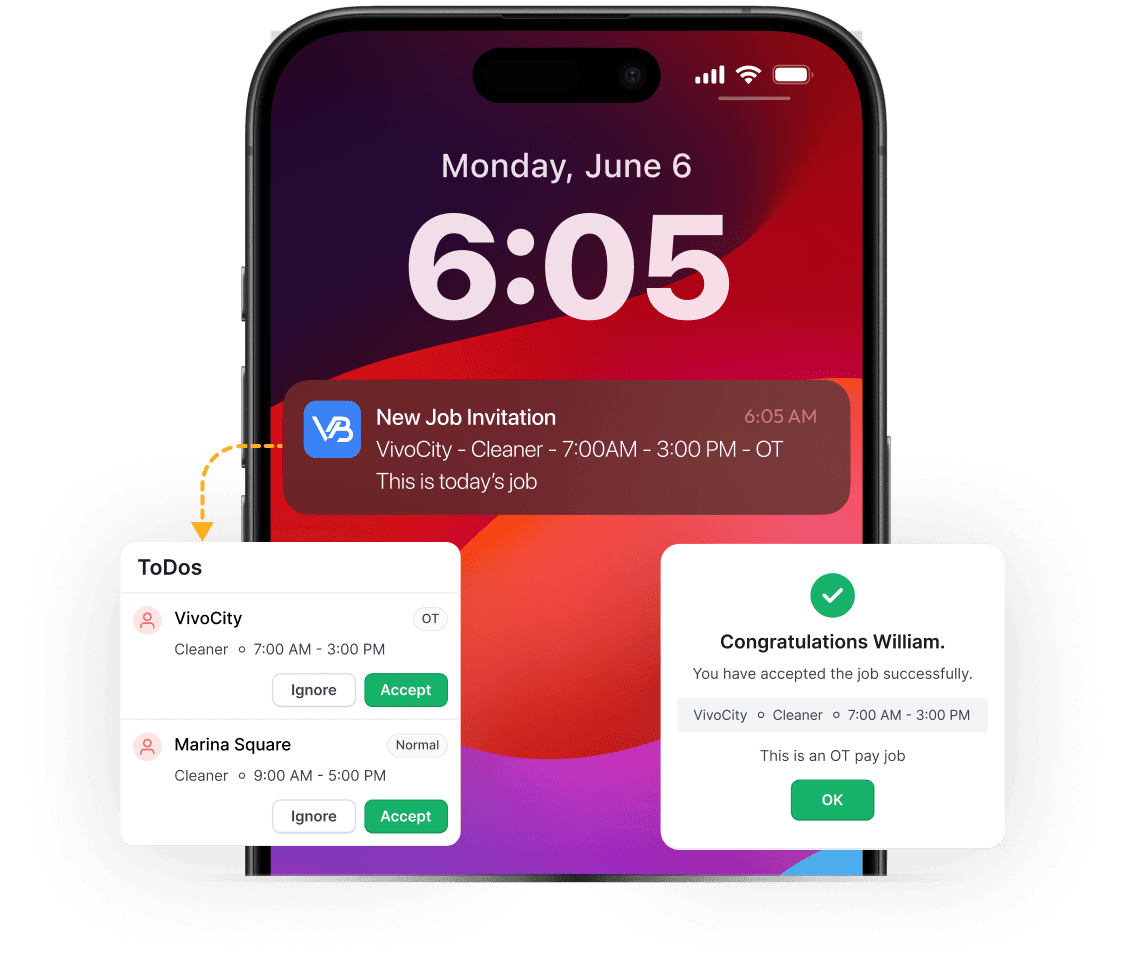 VendorBuddy Go job invitation and gap recovery flow