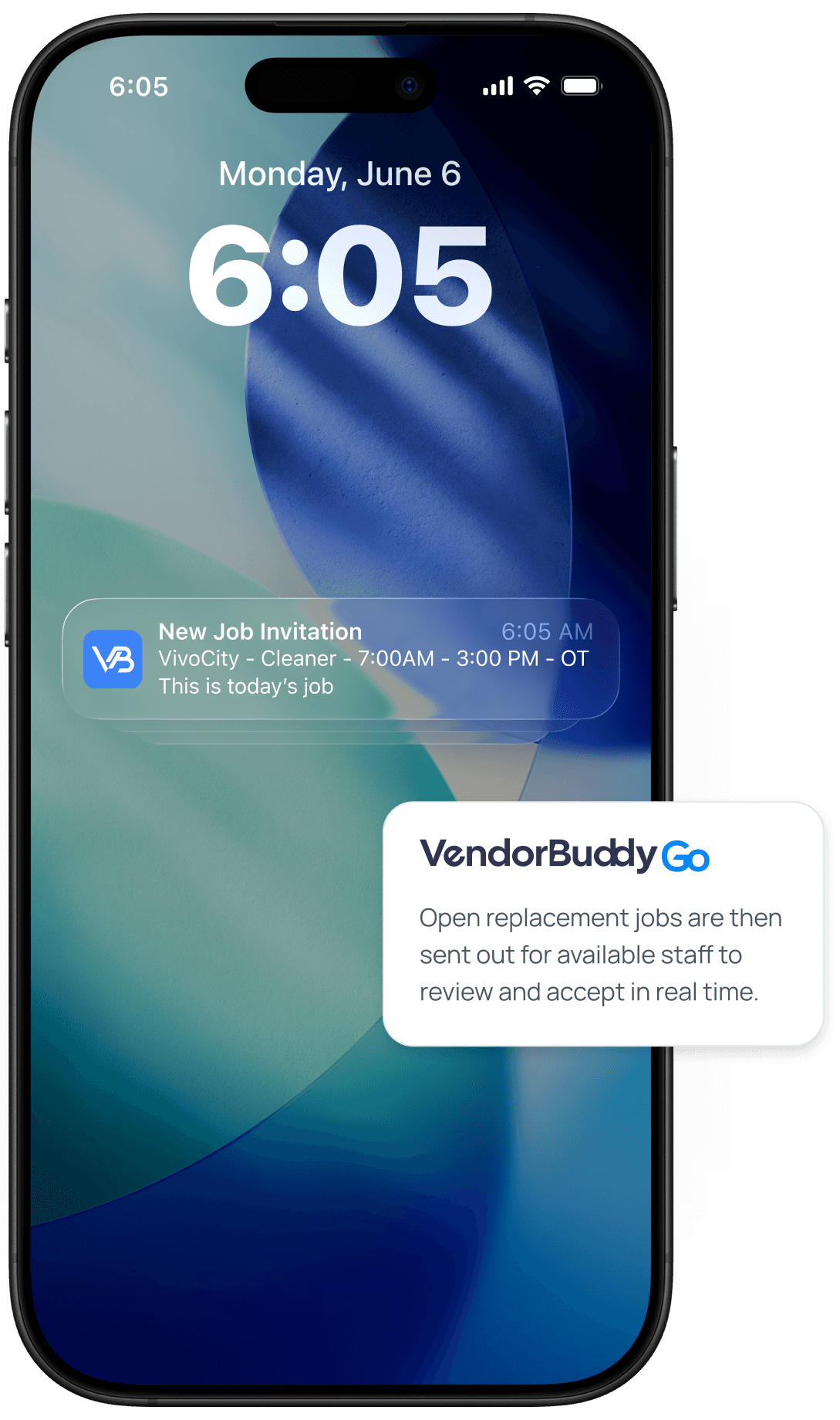 VendorBuddy Go job invitation notification on iPhone